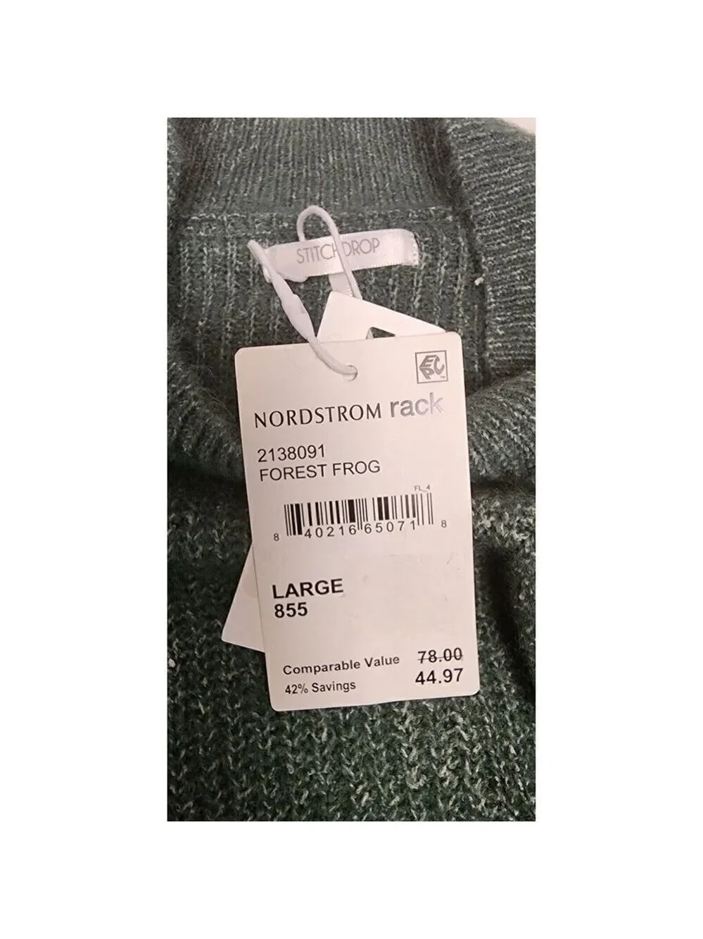 STITCHDROP Nordstrom Above Keyboard Knit Sweater Dress NWT Frog Green Size L